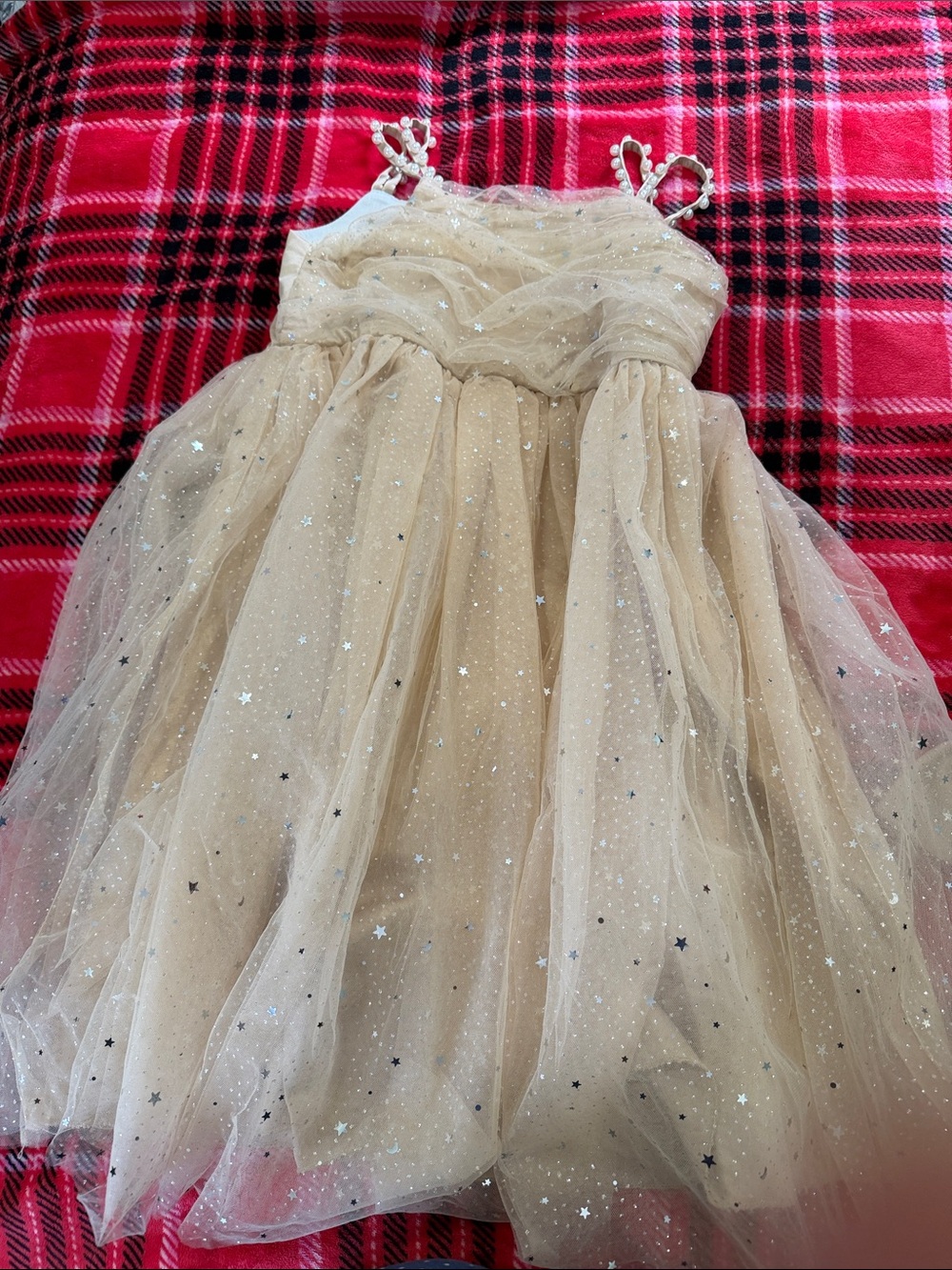Girls Champagne Star Tulle Dress with Big Bow Size 8Y